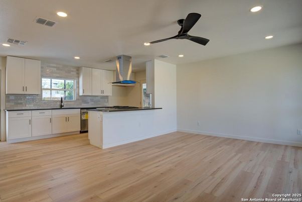 Interior, Kitchen, Recessed Lighting, Wood Texture Flooring