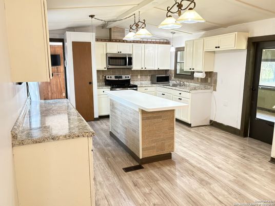 Interior, Kitchen, Pendant Lights, Wood Texture Flooring