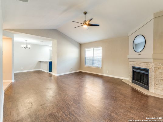 Chandelier, Empty room, Fireplace, Interior, Wood Texture Flooring