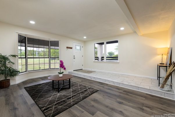 Interior, Marble, Recessed Lighting, Wood Texture Flooring
