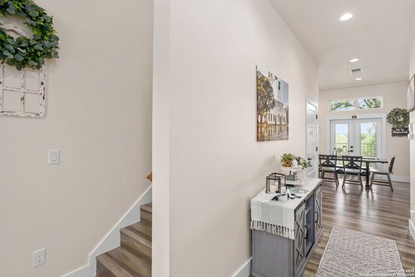 Dining room, Interior, Recessed Lighting, Wood Texture Flooring
