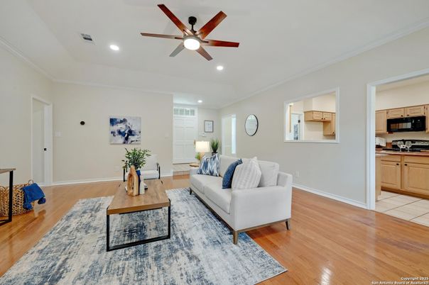 Interior, Kitchen, Living room, Recessed Lighting, Wood Texture Flooring