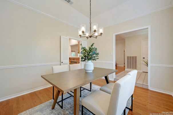 Chandelier, Dining room, Interior, Pendant Lights, Wood Texture Flooring