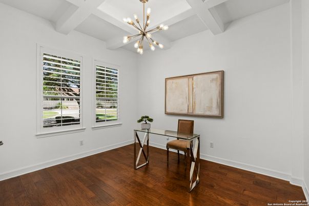 Home Office, Interior, Pendant Lights, Wood Texture Flooring