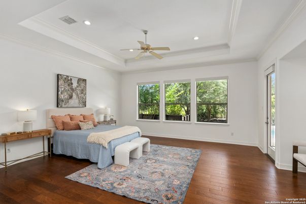 Bedroom, Interior, Recessed Lighting, Wood Texture Flooring