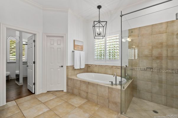 Bathroom, Glass Shower, Interior, Pendant Lights, Wood Texture Flooring