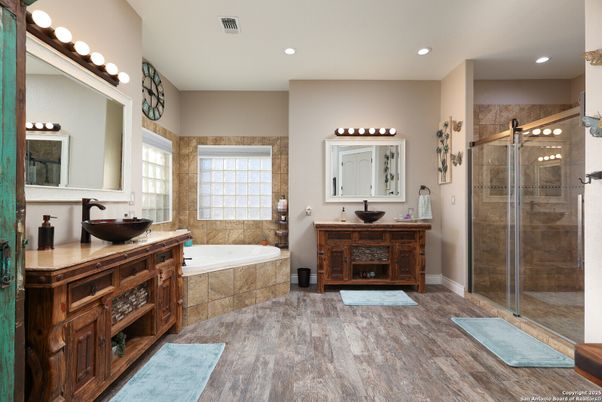 Bathroom, Dual Sink Vanities, Glass Shower, Interior, Recessed Lighting