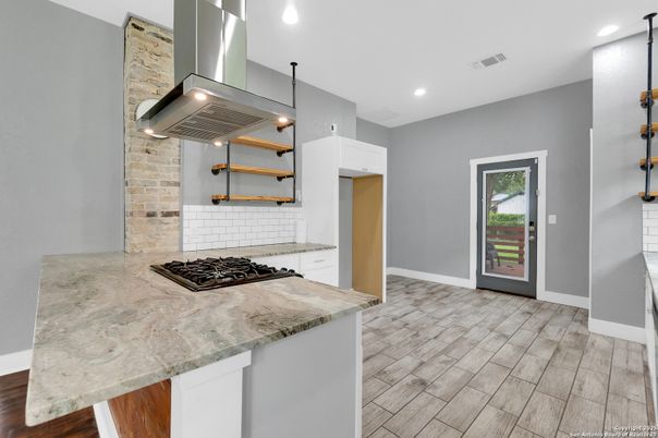 Interior, Kitchen, Recessed Lighting, Wood Texture Flooring