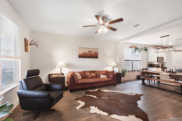 Interior, Kitchen, Living room, Pendant Lights, Stainless Steel Appliances, Wood Texture Flooring