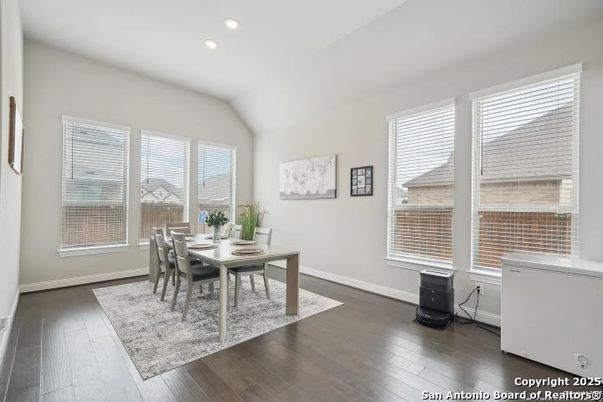 Dining room, Interior, Recessed Lighting, Wood Texture Flooring