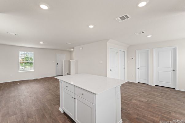 Empty room, Interior, Kitchen, Recessed Lighting, Wood Texture Flooring