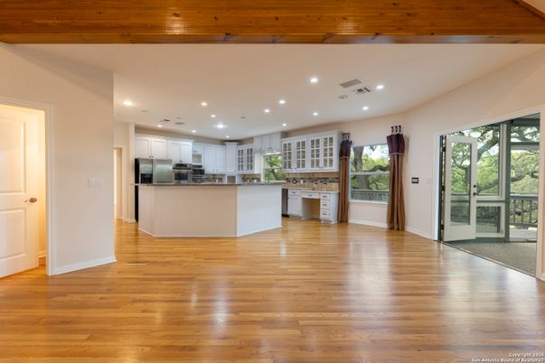 Interior, Kitchen, Recessed Lighting, Stainless Steel Appliances, Wooden Ceilings, Wood Texture Flooring