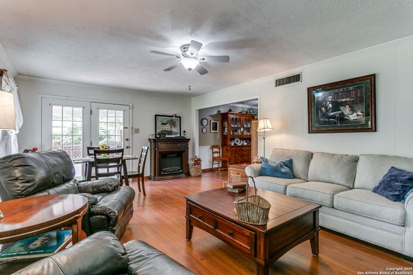 Dining room, Fireplace, Interior, Living room, Wood Texture Flooring