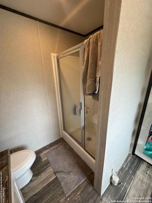 Bathroom, Glass Shower, Interior, Wood Texture Flooring