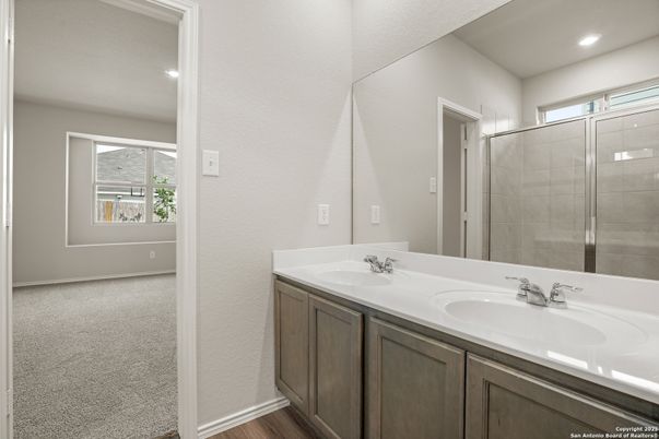 Bathroom, Dual Sink Vanities, Glass Shower, Interior, Recessed Lighting