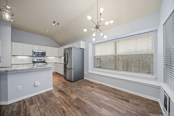 Interior, Kitchen, Pendant Lights, Recessed Lighting, Wood Texture Flooring