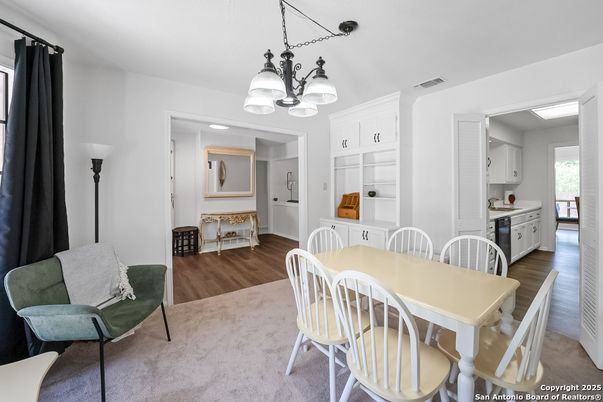 Dining room, Interior, Kitchen, Recessed Lighting, Wood Texture Flooring