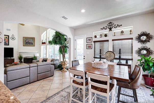Dining room, Fireplace, Interior, Living room, Recessed Lighting