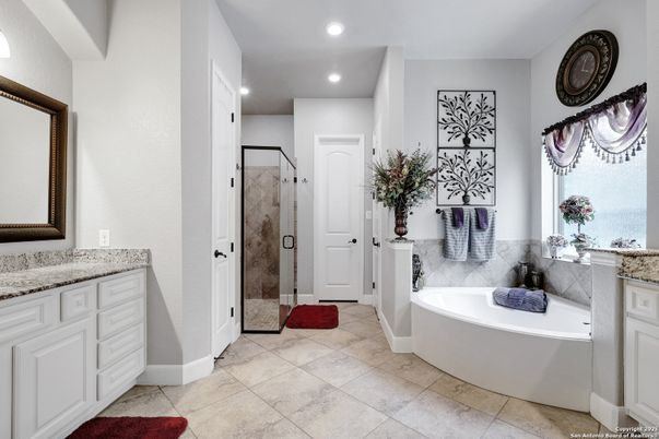 Bathroom, Free Standing Baths, Glass Shower, Interior, Recessed Lighting