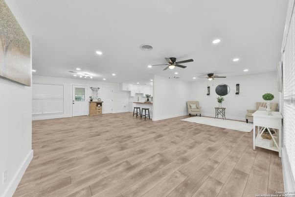 Dining room, Interior, Kitchen, Recessed Lighting, Wood Texture Flooring