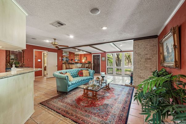 Interior, Living room, Recessed Lighting, Stone Walls