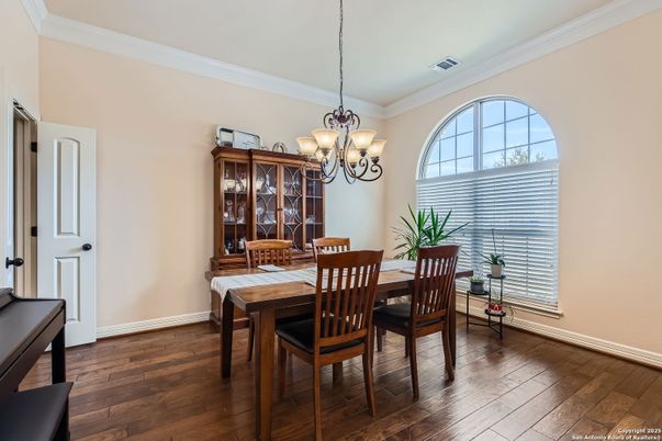 Chandelier, Dining room, Interior, Wood Texture Flooring