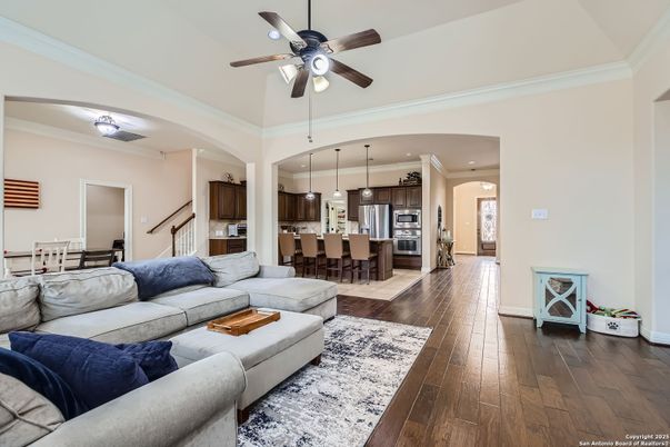 Interior, Kitchen, Living room, Pendant Lights, Recessed Lighting, Stainless Steel Appliances, Wood Texture Flooring