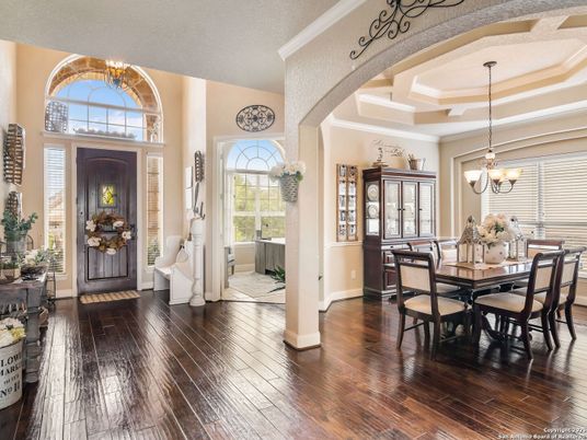 Chandelier, Dining room, Interior, Wood Texture Flooring