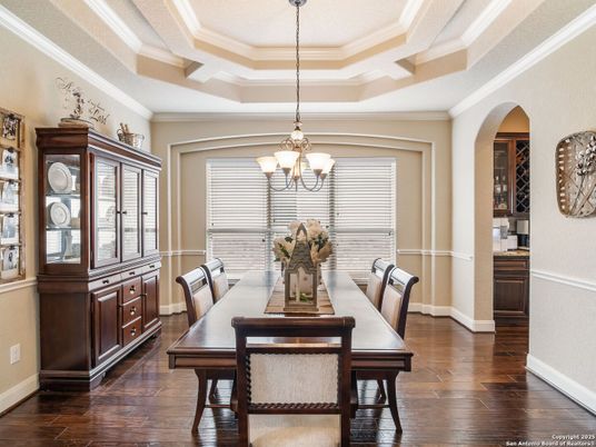 Chandelier, Dining room, Interior, Wood Texture Flooring