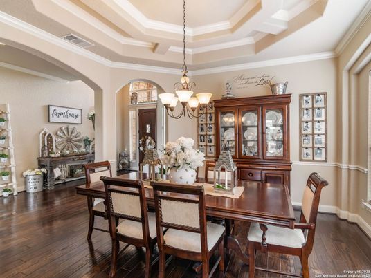 Chandelier, Dining room, Interior, Wood Texture Flooring