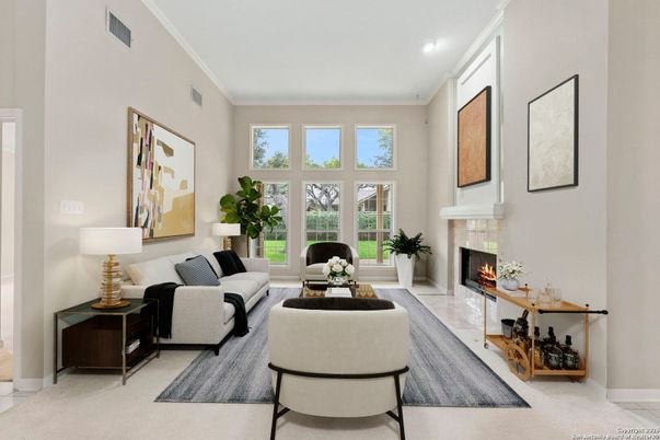 Fireplace, Interior, Living room, Recessed Lighting