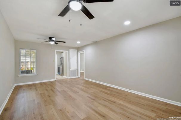 Empty room, Interior, Recessed Lighting, Wood Texture Flooring