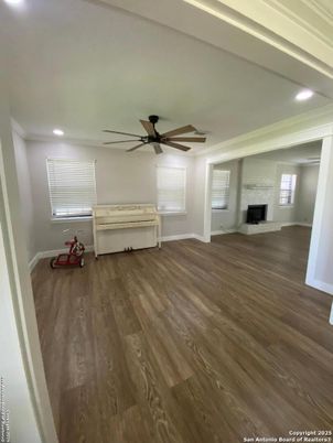 Empty room, Fireplace, Interior, Recessed Lighting, Wood Texture Flooring