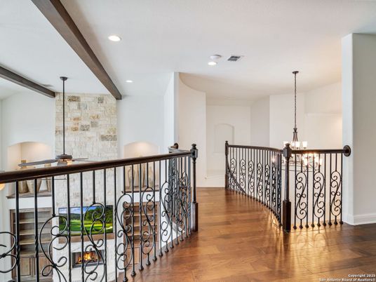 Chandelier, Interior, Pendant Lights, Recessed Lighting, Wooden Beams, Wood Texture Flooring