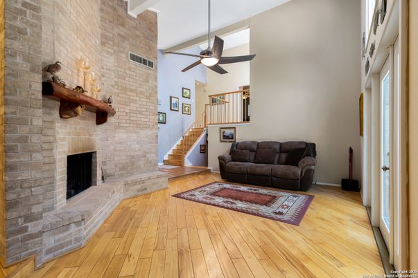 Fireplace, Interior, Stone Walls, Wood Texture Flooring
