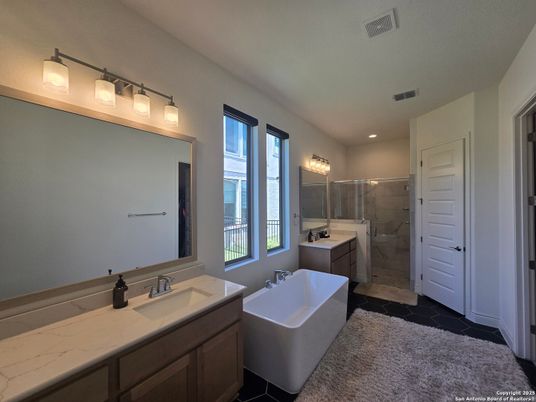 Bathroom, Dual Sink Vanities, Glass Shower, Interior, Recessed Lighting