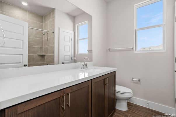 Bathroom, Interior, Recessed Lighting, Wood Texture Flooring