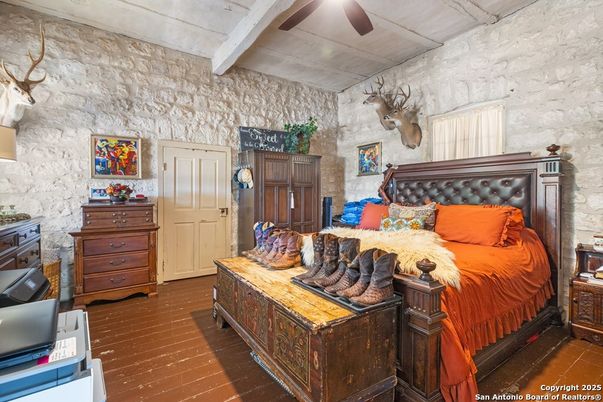 Bedroom, Interior, Stone Walls, Wood Texture Flooring