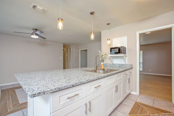Interior, Kitchen, Pendant Lights, Wood Texture Flooring