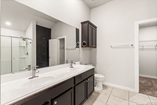 Bathroom, Dual Sink Vanities, Glass Shower, Interior, Recessed Lighting