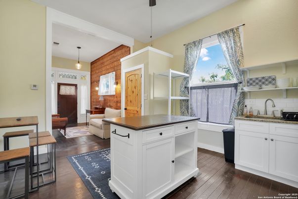 Interior, Kitchen, Living room, Pendant Lights, Wood Texture Flooring