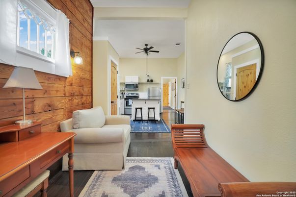 Interior, Kitchen, Stainless Steel Appliances, Wood Texture Flooring, Wooden Walls