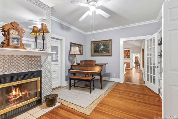 Fireplace, Interior, Piano, Wood Texture Flooring