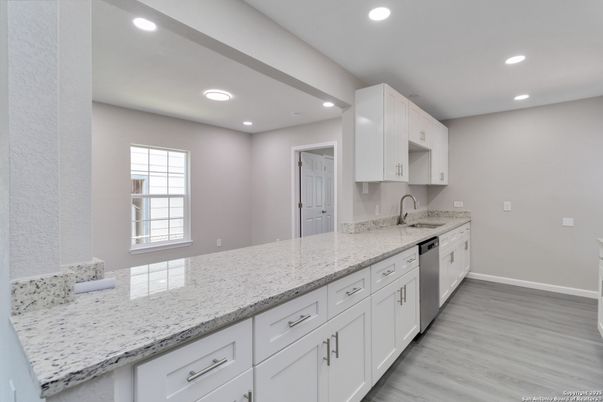 Interior, Kitchen, Recessed Lighting, Wood Texture Flooring