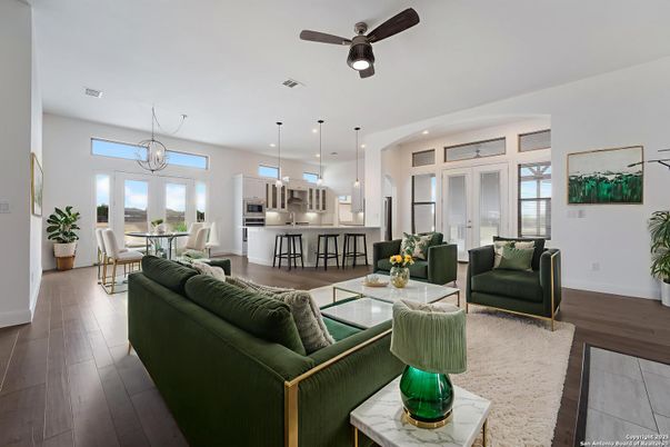 Dining room, Interior, Kitchen, Living room, Pendant Lights, Recessed Lighting, Stainless Steel Appliances, Wood Texture Flooring
