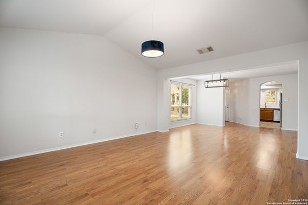 Empty room, Interior, Pendant Lights, Wood Texture Flooring