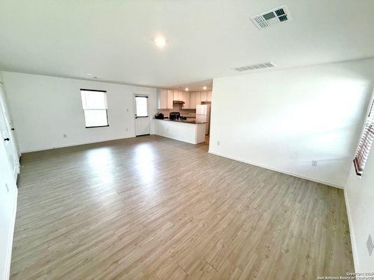 Empty room, Interior, Kitchen, Recessed Lighting, Wood Texture Flooring