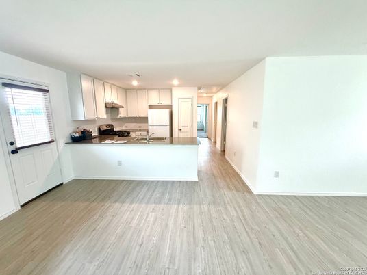 Empty room, Interior, Kitchen, Recessed Lighting, Wood Texture Flooring