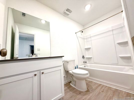 Bathroom, Interior, Recessed Lighting, Wood Texture Flooring