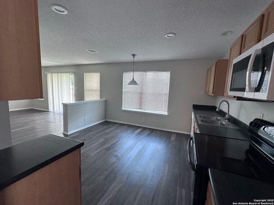Interior, Kitchen, Pendant Lights, Recessed Lighting, Wood Texture Flooring